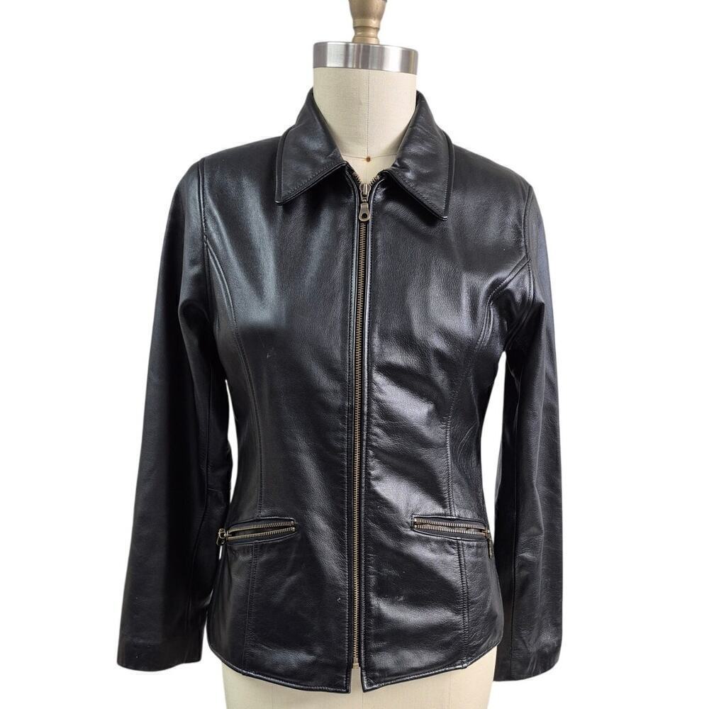 Vtg Carlo Amboldi Shafmaster Leather Co. Black Leather Bomber Jacket Zip-up M